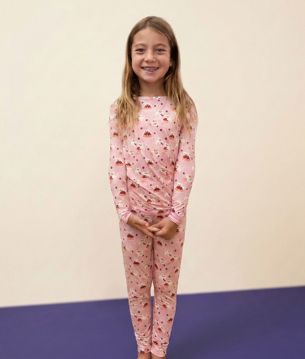 Meow and Meatballs Kids Long Sleeve top and Pant Pajama Set